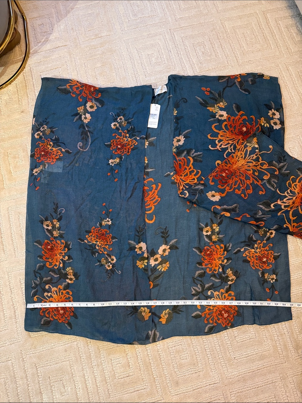 Teal Floral Kimono Cape with Orange Accents